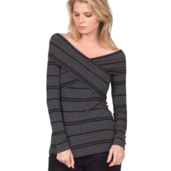 Bailey 44 Tops - Bailey 44 Black & Grey Striped Crossover Top